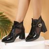 Spring And Summer New Mesh Boots Women'S Cutout Mesh Yarn New Rhinestone Soft Leather Pointed Toe Plus Size Sandals