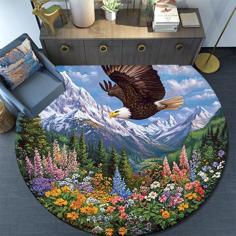 Eagle Mountains Round Area Rug,Carpet Rug for Living Room Bedroom Sofa Playroom Decor,Non-slip Floor Mat