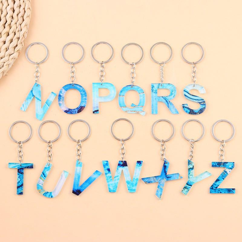 Ciondolo Acrilico con Stampa Oceano Blu con 26 Lettere Inglesi - Ornamento da Appendere alla Moda