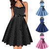 Vintage Dress Dot Print Off Shoulder Backless Bowknot Decor A-Line Gown Halter Bandeau Skater Hem Party Female Clothing Princess
