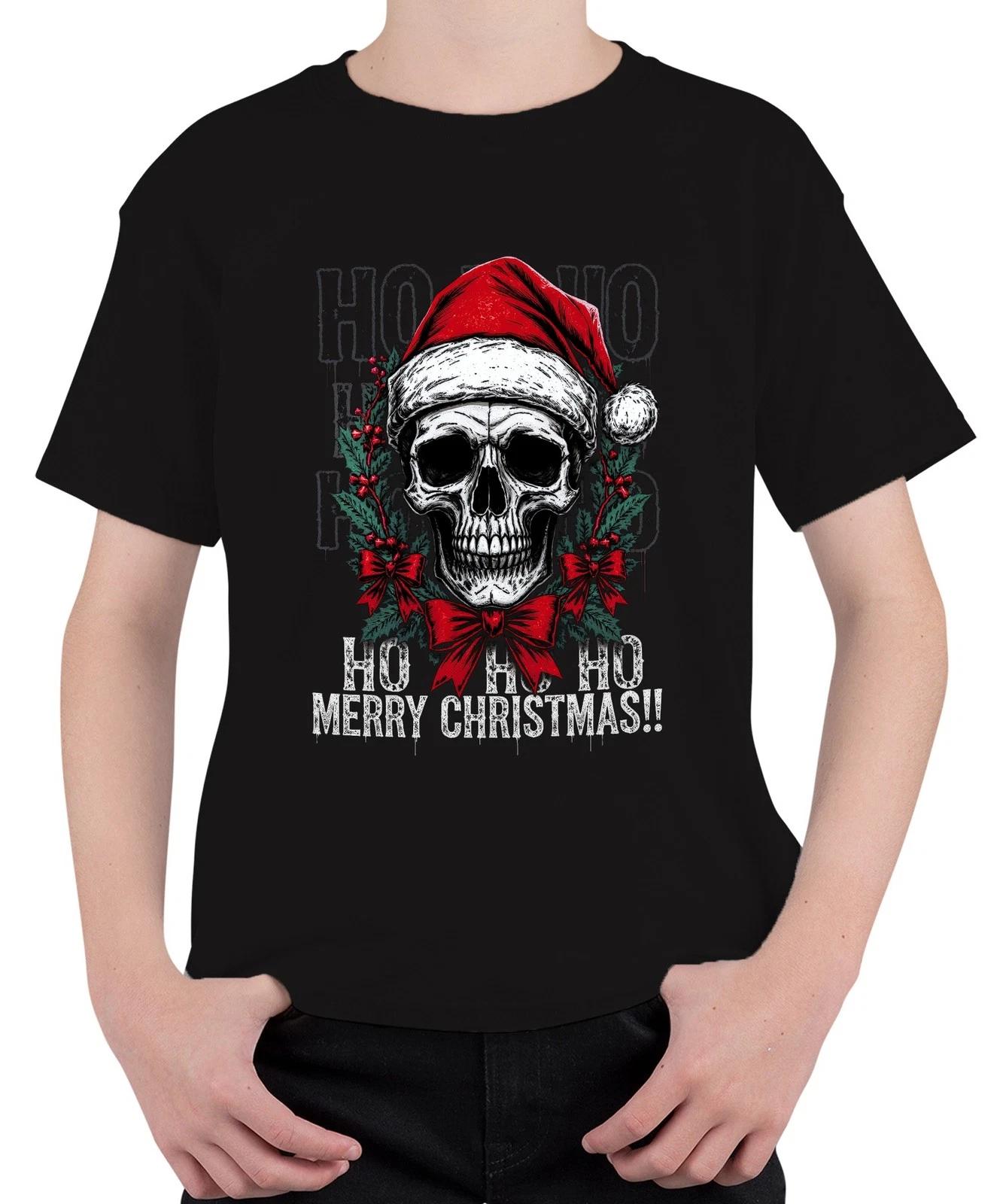 HO HO HO MERRY CHRISTMAS Totenkopf Weihnachtskranz Gothic böse Unisex Kinder T-S XXXXL