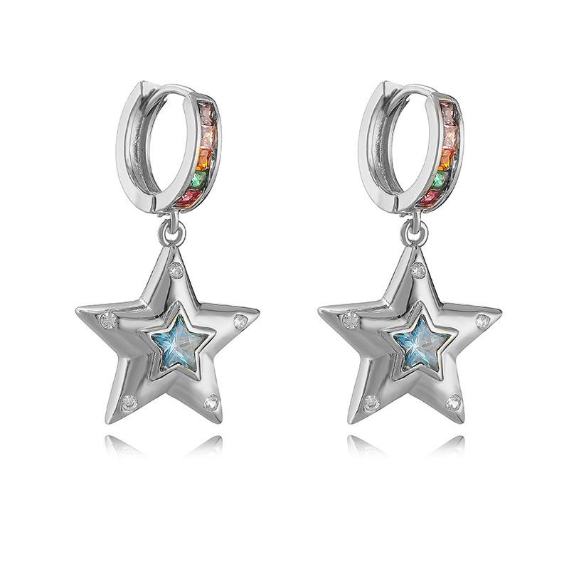 HECHENG,New Rainbow CZ Huggie Hoop Earrings for Women Gold Plated Crystal Heart Star Drop Earring Statement Fashion Zircon Gift