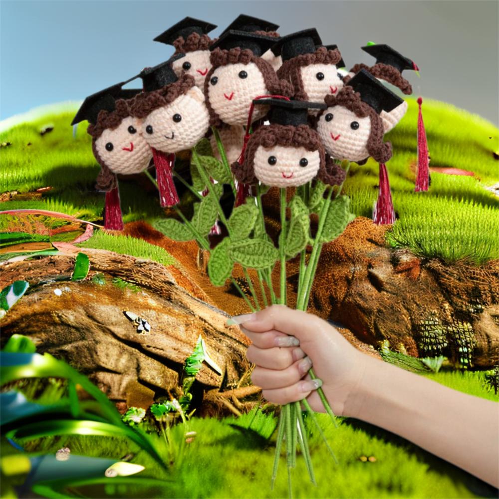 Hand Woven Yarn Graduation Flower Bouquet Artificial Woven Crochet Flower Bouquet  Home Decor