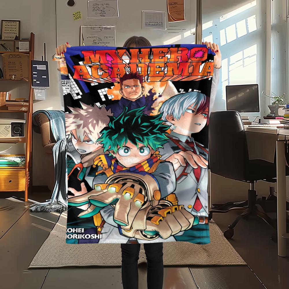 1Pc My Hero Academia Print Flannel Blanket, High Quality Comfortable for All Seasons, Home Decor, Warmth and Comfort, Perfect for Christmas Gifts