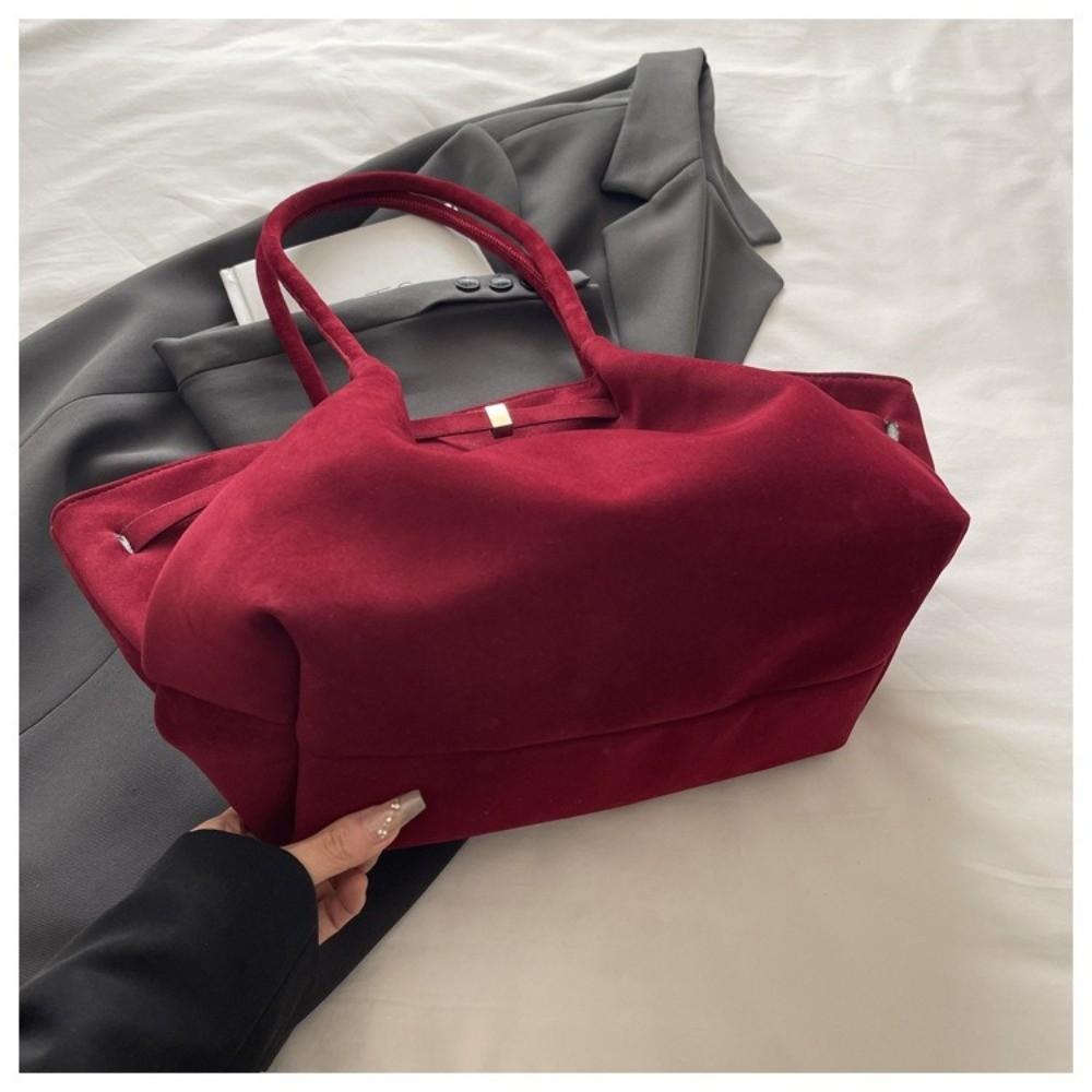 Matte Finish Underarm Bag Large Capacity Vintage Velvet Tote Bag Inner Pocket Suede Material Shoulder Bag Casual Commuting