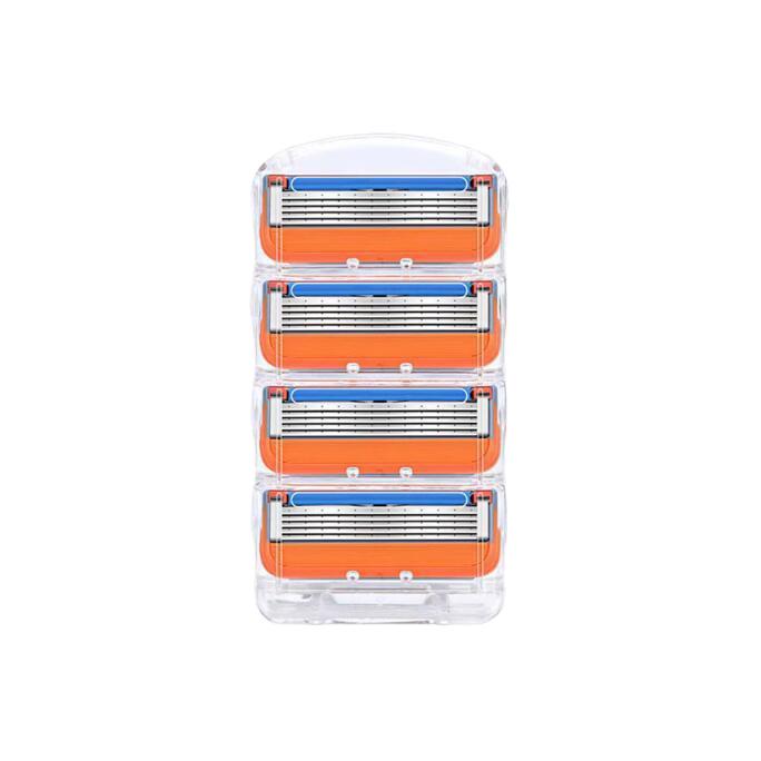 Orange Five-Blade Manual Razor with Universal Blue Cartridge Head