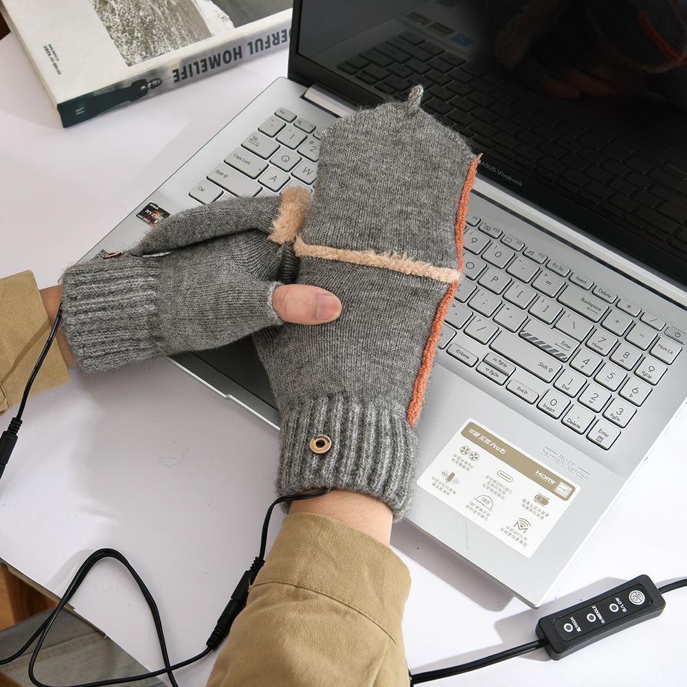 Unisex USB Electric Heating Winter Outdoor Heated Gloves Pure Color Full&Half Finger Warmer Mitten Hand Warmer Thermal