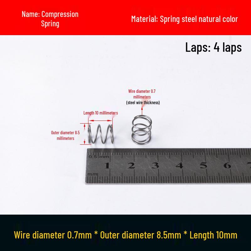 Druckfeder mit Rückstellfunktion aus Federstahl, 0,7 mm Drahtdurchmesser, 8-12 mm Außendurchmesser