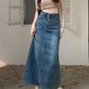 2024 Women's High Waist A-Line Denim Skirt, Large Size, Stylish Slim Fit with Back Slit