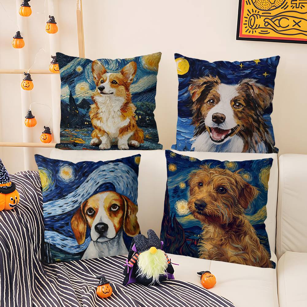 Catoon Starry Sky Dog Pillow Case Office Sofa Dorm Chair Back Short Plush Double-Sided Printing Home Cushion Cover
