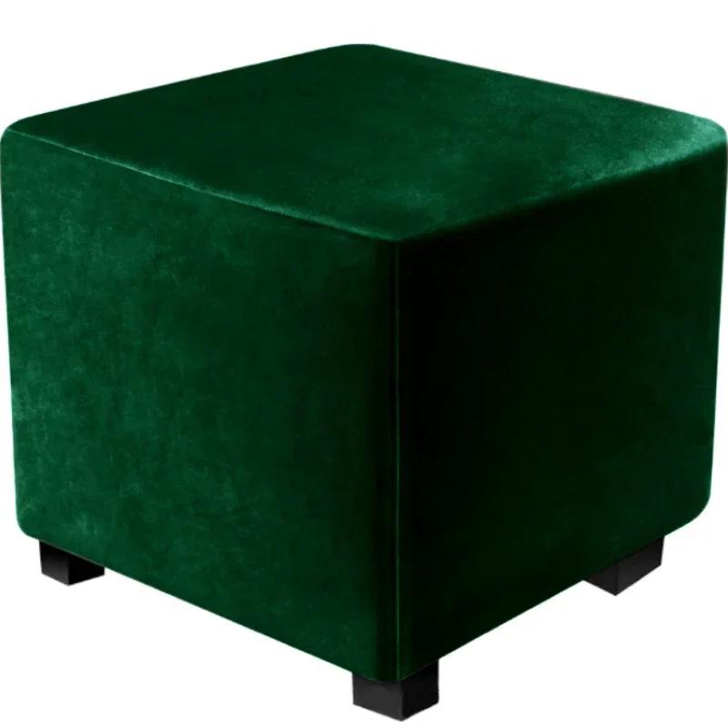 Velvet Square Ottoman Cover Stretch Bedroom Footstool Slipcover Living Room Stool Covers Washable Furniture Protector