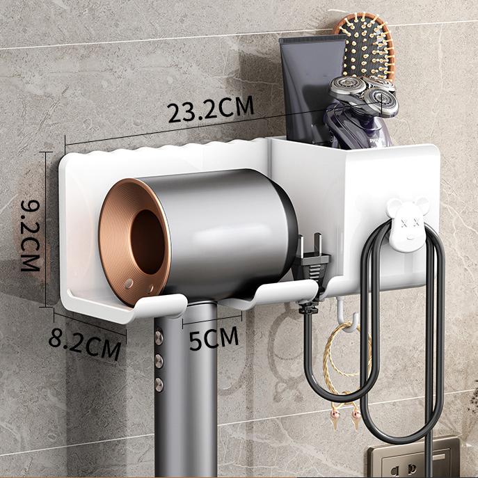 

Держатель для фена, настенный органайзер для инструментов для волос, держатель для фена 3-в-1, стойка для органайзера для ванной комнаты белый