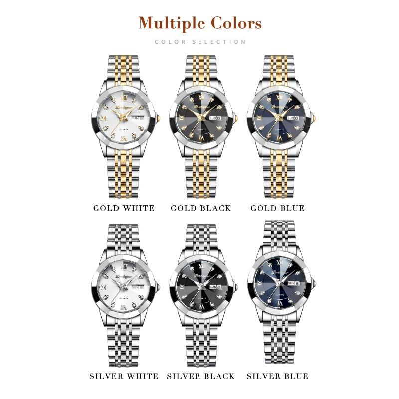 POEDAGAR Luxury Ladies Wristwatch Luminous Waterproof Date Week Woman Dress Watches Stainless Steel Watch Quartz Clock+Box