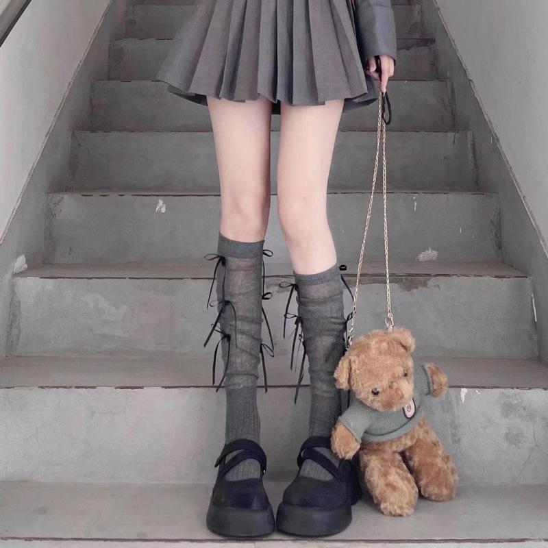 Ballet-Style Mary Jane White Lace Bow Ankle Socks - Super Thin Summer Mid Length