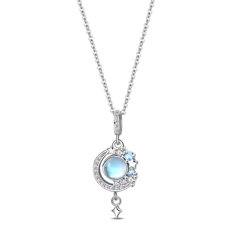 925 Silver Diamond Pendant Necklace Shiny Key Gem Heart Shaped Pearl Cross Lucky Chain for Women Fine Jewelry Gifts