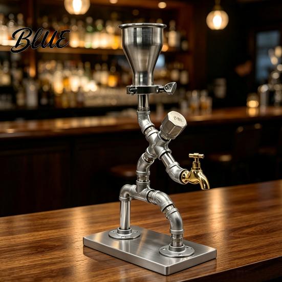 Metal Wine Accessory Vintage Industrial Dispenser Pipe Liquor Dispenser with Brass Tap Countertop Unique Spirit Whiskey Vodka Stand Home