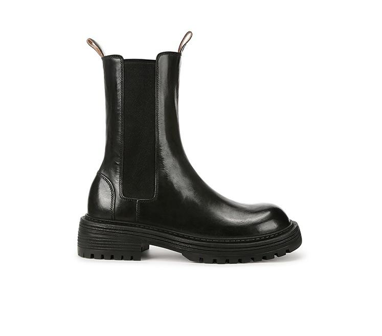 

[Su Yinyin] Women s Boots~ Washed Horse Pattern Folded Thick-soled Chelsea Elastic Martin Short Boots Women s Smoke Boots 35