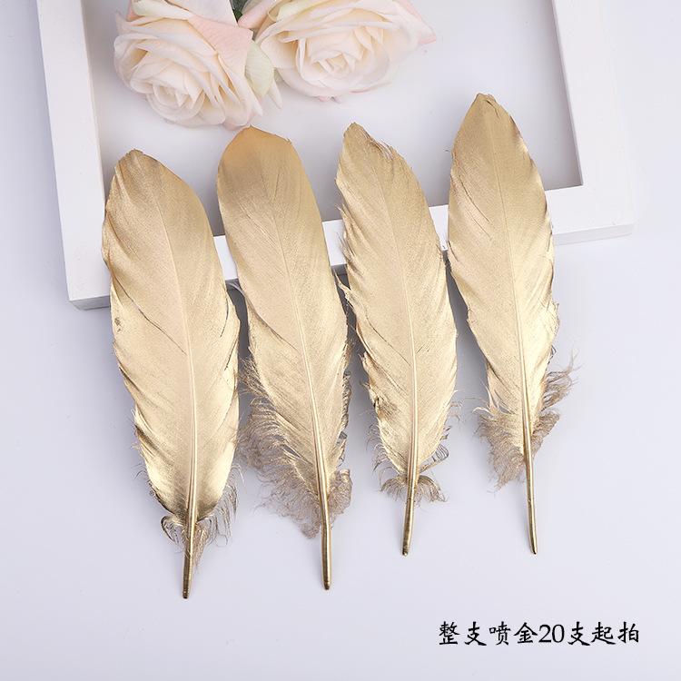 Golden Feather Colored Goose Feather Spray Gold Hard Big Floating Feather Jewelry Accessories Whole Face Semi-Golden Diy Handmade Decoration