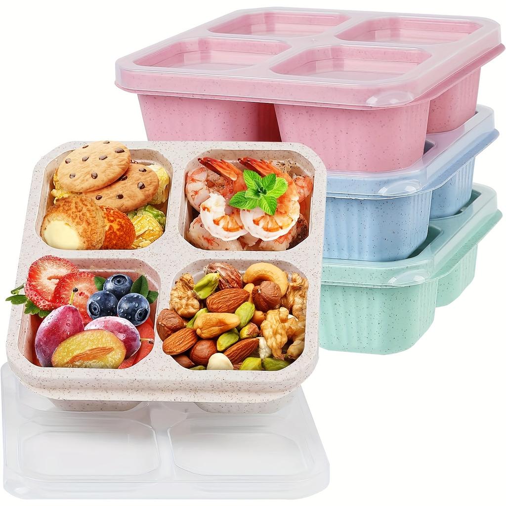 3pcs Bento Snack Boxes with Lid 4-Compartment Reusable No BPA Lunch Box Durable Meal Prep Containers for School Work Travel