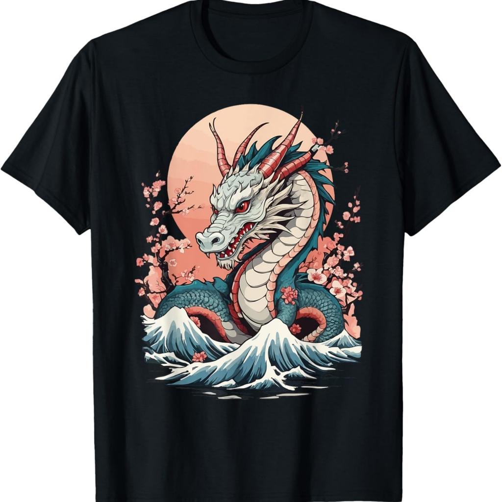 Vintage Style Cherry Blossoms Tokyo Dragon Aesthetic T-Shirt