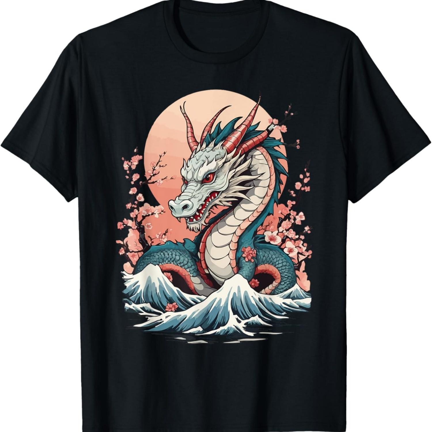 Vintage Style Cherry Blossoms Tokyo Dragon Aesthetic T-Shirt S чёрный