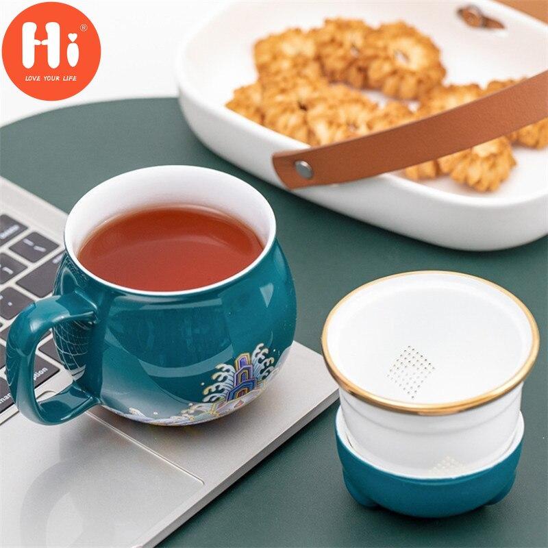 Hi Ceramic Teacup with Infuser and Lid Portable Travel Coffee Cup with Filter and Bag 320ML