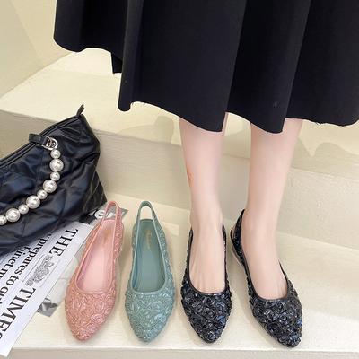 Spitze Damenschuhe mit flachem Ausschnitt, neue Sommer-Mode, einpedalige, bequeme Einzelschuhe mit koreanischer Version, Keilsandalen mit flachem Boden