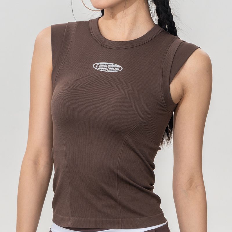 

Sports Vest Women Shockproof Running Integrated Fixed Cup Professional Morning Running Exercise Sleeveless Sports Top Outer Wear Summer Coolly Brown S