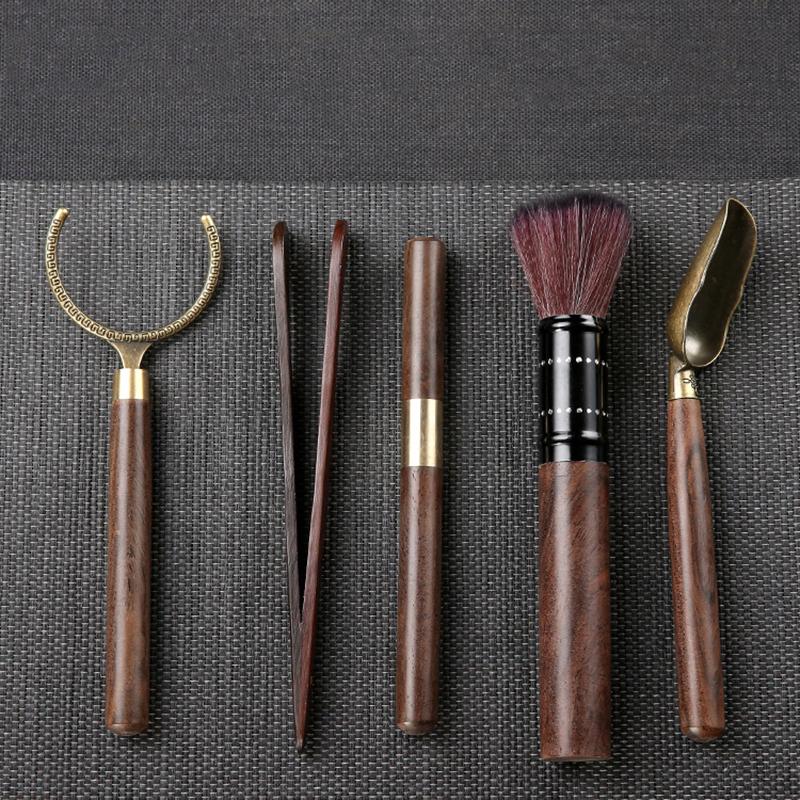 5Pcs/Set Tea Ceremony Heat-Resistant Kung Fu Tea Tools Wooden Chinese Gongfu Teaspoon Tea Tong Needle Set Tea Room Supplies
