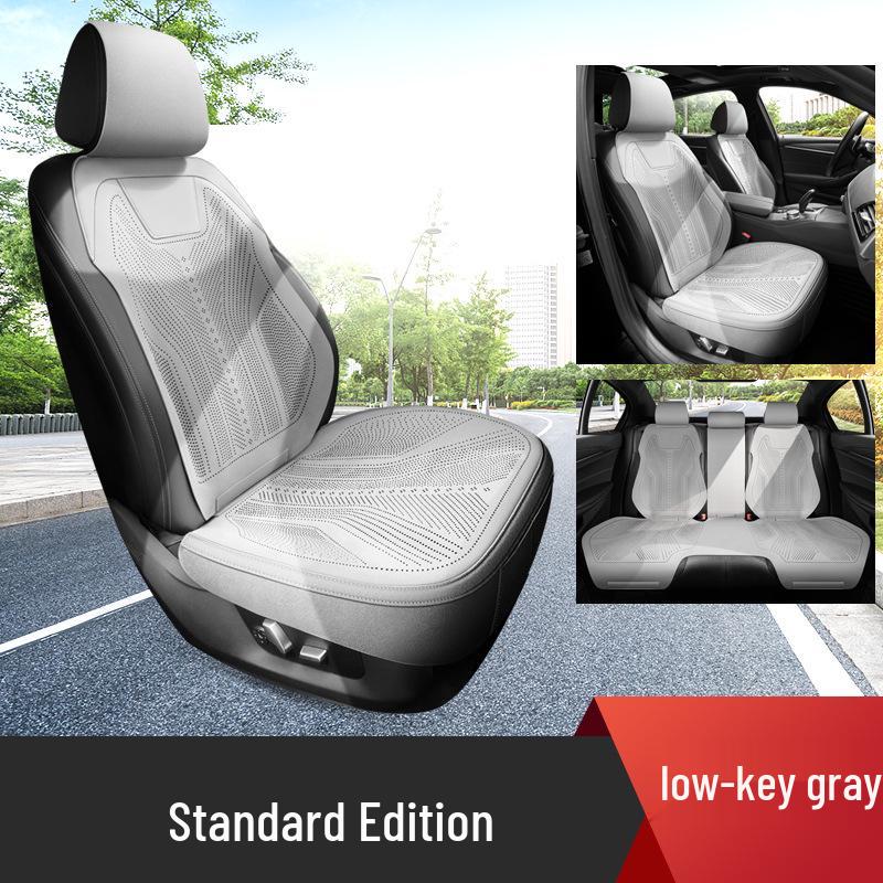Premium Genuine Leather Car Seat Cover - Full Coverage, Universal, Light Luxury, All-Season Pad