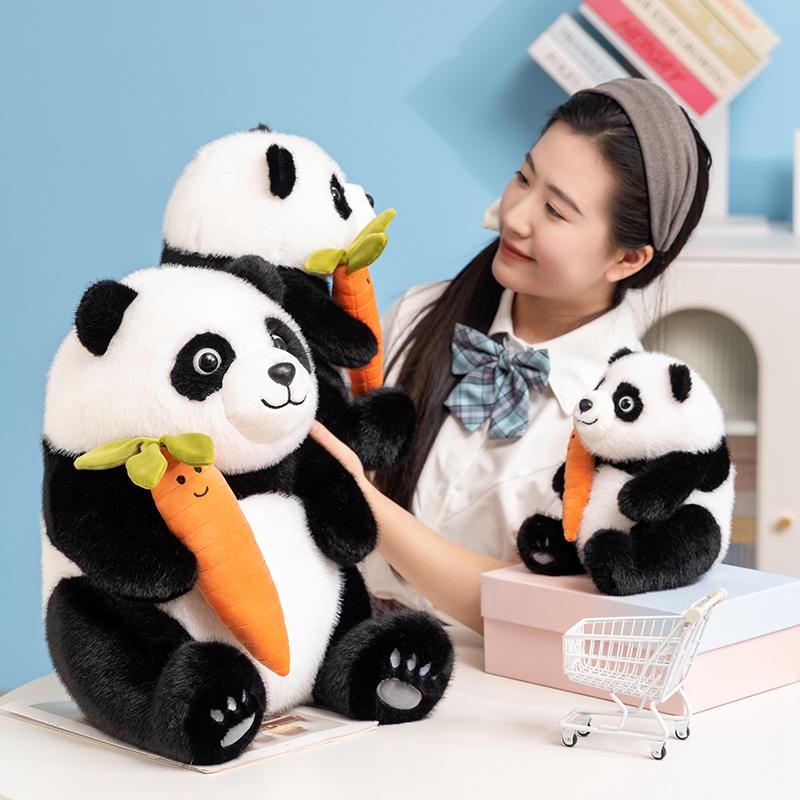 Stuffed Doll Multi Size Panda Plush Toy With Carrot Soft Black White Cute Sitting Room Decor Holiday Surprise Gift Collection