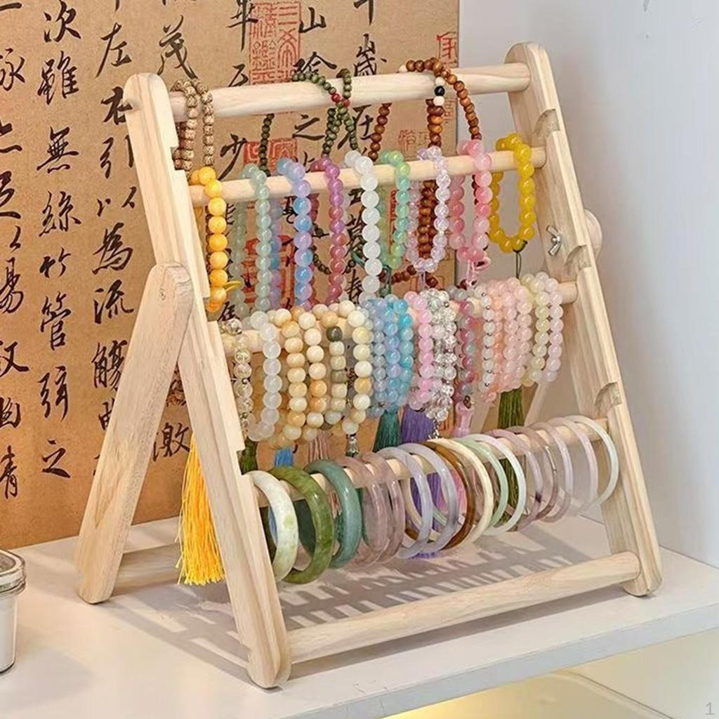 Bracelet Holder Hair Tie Jewelry Stand 4 Tier Wooden Organizer for Craft Shows
