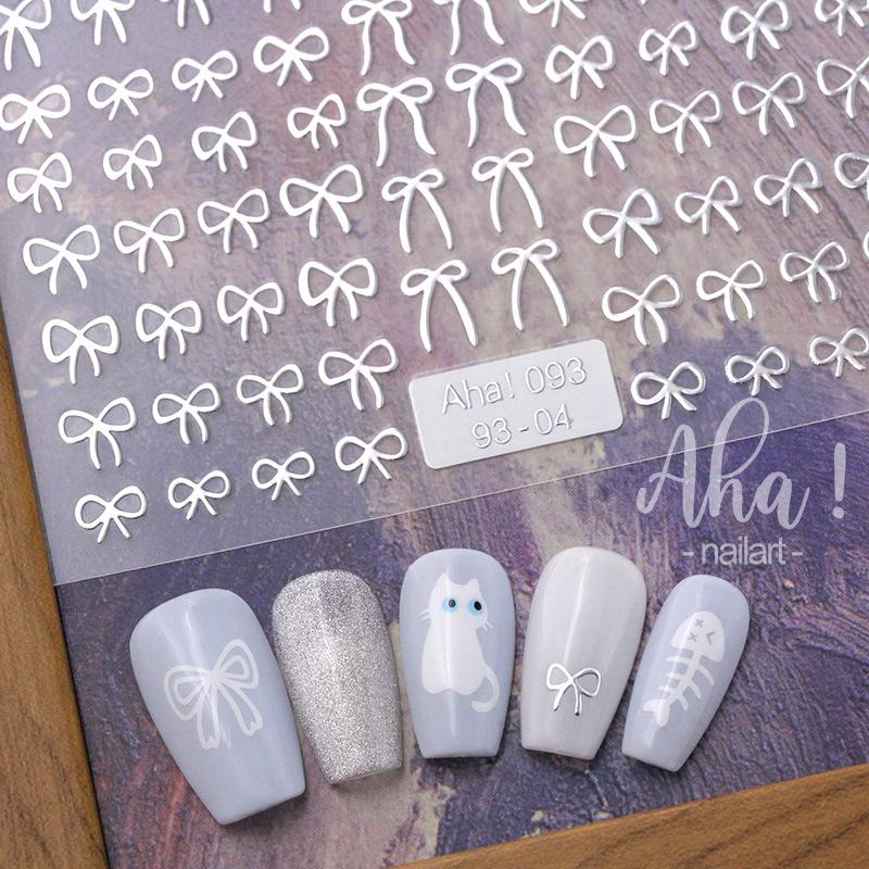 Nail Art 3D Bow Stickers: Thin Black, White, Gold, Silver Decals