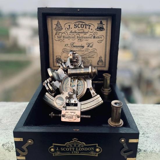 Brass Compass Sextant with Wooden Case Perfect Navigational Tool for Mariners Collectors J Scott London-Brass Sextant Gift