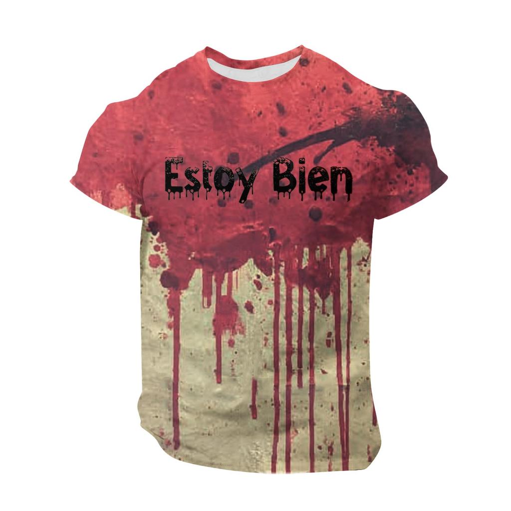 Pánské tričko s krátkým rukávem s potiskem Halloweenu, s kulatým výstřihem, bavlněného vzhledu