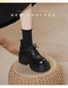 12cm Height Boost Chunky Heel Black Leather Loafers for Women, British Style, Lace-up High Heels for Spring & Autumn