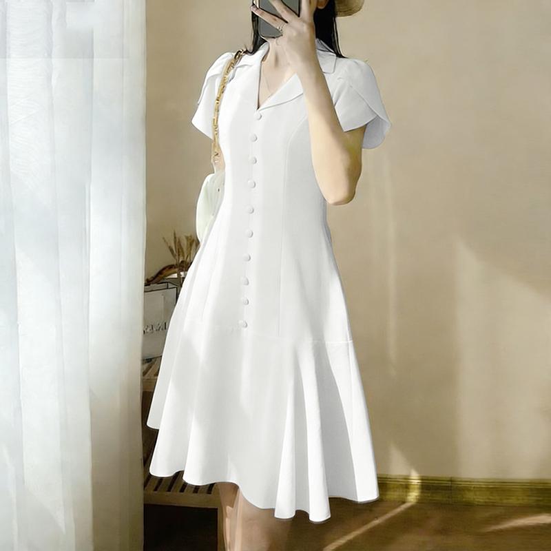 ZANZEA Women Casual Turn Down Collar Short Sleeve Casual Dress