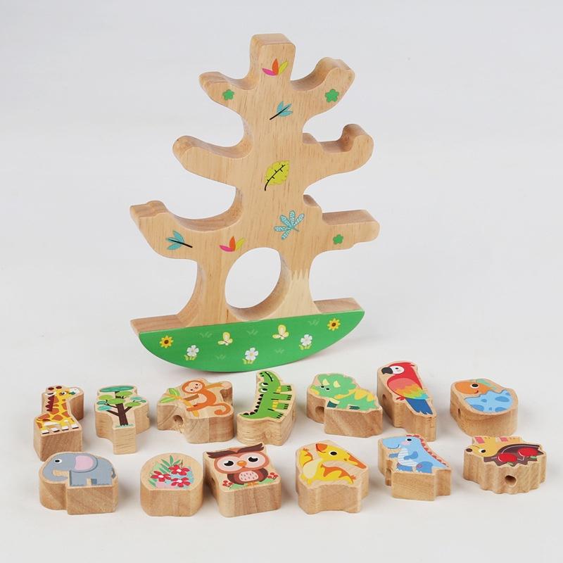 Wooden Animal Bead Balance Tree Building Blocks Develops Balance Skills Large Beads Characters)