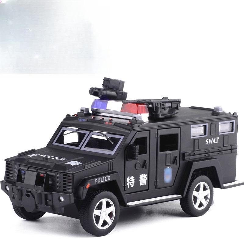 1:32er Maßstab Polizei SWAT Anti-Entführungs-LKW Legierungsmodellauto mit Rückzugmechanismus und Blinklichtern für Kleinkinder.