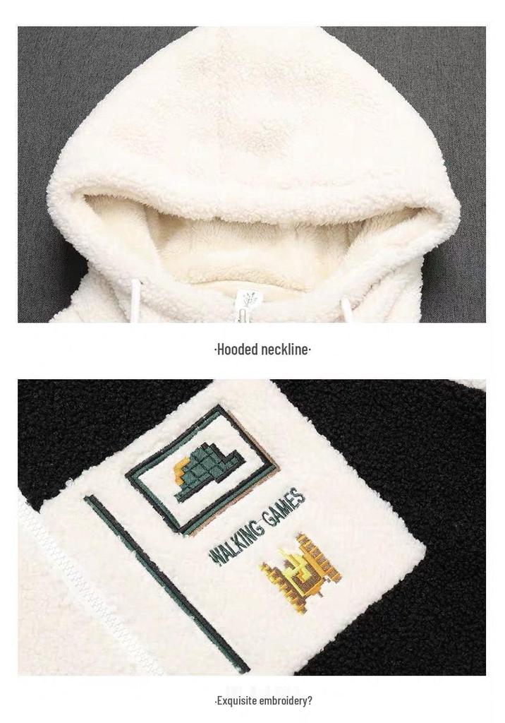 Korean Style Plus Size Mid-Length Lambswool Hoodie for Women - Slimming, Versatile, Thickened, and Cozy.