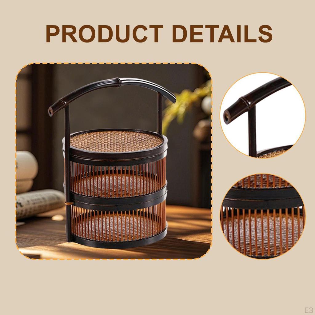 Bamboo Basket Picnic Portable Serving Handmade Food Storage Container for Pastry