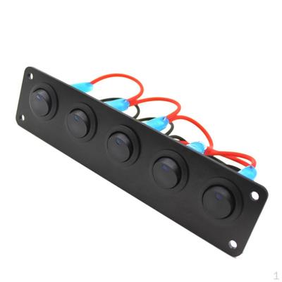12-24V 5 Gang Round Rocker Toggle Switch Panel Blue RV Boat