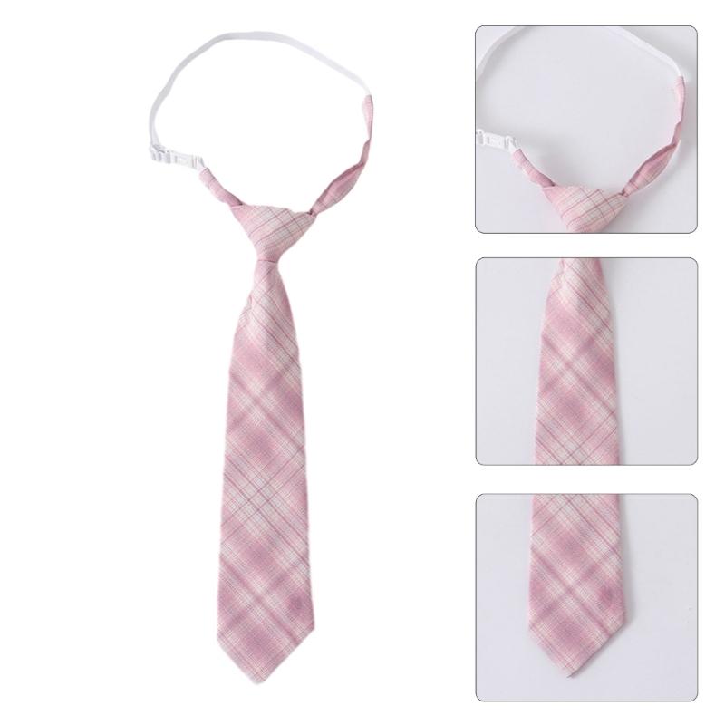 Japanese JK Girl Pink Checkered Neck Tie Bowknot School Student Uniform Pre-Tied Adjusted Bowtie for Cosplay Parties