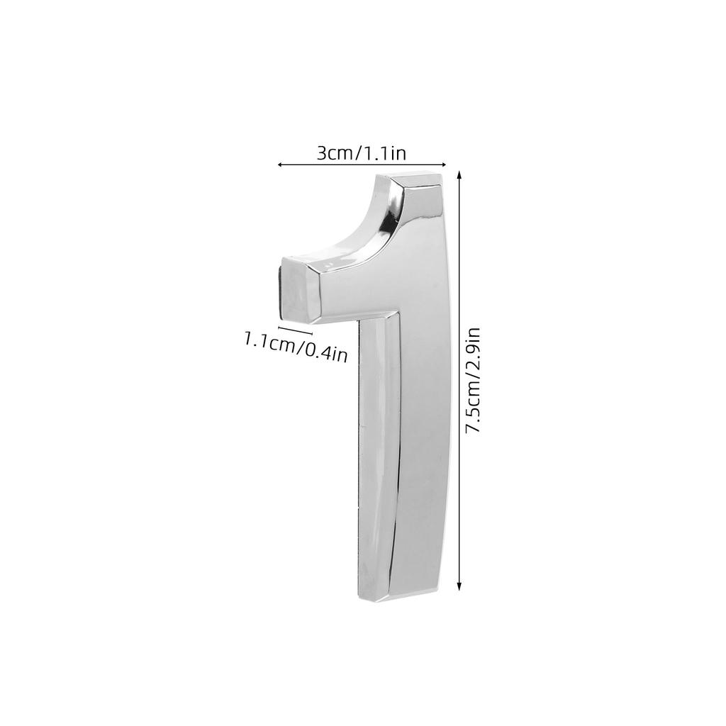 3D Door Number Sticker 3 Inch Self Adhesive Silver Modern Design Weatherproof Address for Outdoor Entry Doors Mailbox