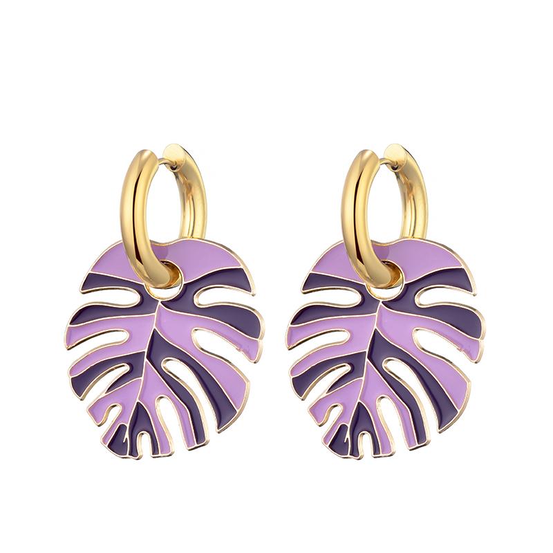 Orecchini a cerchio rotondi smaltati colorati con ciondolo a foglia grande in acciaio inossidabile color oro per donna Gioielli Statement Vintage