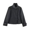 2026 Womens Street Fashion Long Sleeve Turtleneck Solid Color Double-Breasted Jacket W05