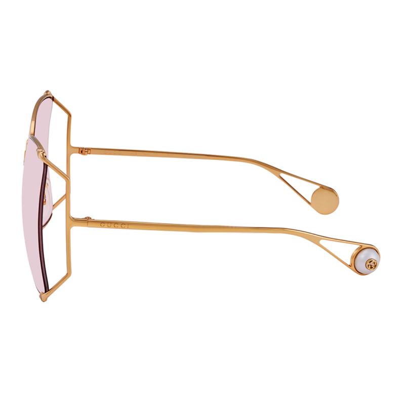 GUCCI Metallic Seasonal Icon Full Border Toad Glasses Sunglasses Women's Dark Pink