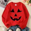 Kids Crewneck Sweatshirt, Cute Halloween Jack O'Lantern Face Print, Soft Casual Pullover for Fall Winter