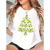 European Size 1pc Women'S Casual Christmas Frog Tree Print T-Shirt, Round Neck Short Sleeve, Polyester Knit Fabric, Comfortable Summer Top