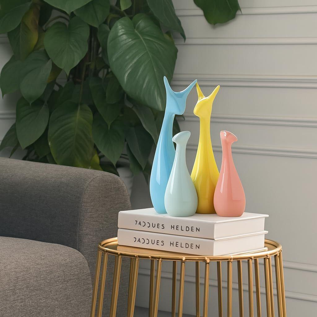 Home Decor Lucky Deer Family Statue Piano Finish Ceramic Figures - (Set of 4, Multicolor)